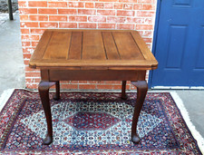 Antique European Draw-Leaf Trestle Dining Table with Carved Scroll Feet and Turned Stretcher, circa 1900-1930s — listing 5