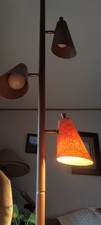Mid-Century Modern Tension Pole Floor Lamp with Two Red Spun Fiberglass/Lucite Spaghetti Globe Shades — listing 6