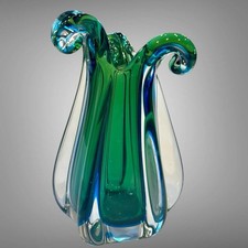 Hand-Blown Art Glass Sommerso Vase, Cobalt Blue with Controlled Bubbles, Signed & Dated 2000 — listing 4