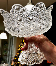 Antique EAPG Pressed Glass Square Bowl with Hobstar and Fan Pattern, Ruffled Rim — listing 2