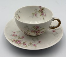 Théodore Haviland Limoges Porcelain Teacup and Saucer with Pink Floral Spray — listing 2