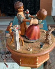 ANRI Hand-Carved Wood Girl Playing Balalaika Music Box - Thorens 'Lara's Theme' Movement