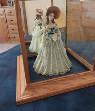 Set of 3 Resin Victorian Lady Figurines with Fabric-Look Gowns and Feather Hats — listing 2