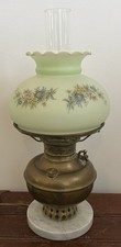 Vintage Gone with the Wind Style Electrified Parlor Lamp with Hand-Painted Roses, Ornate Brass Base and Glass Chimney — listing 2