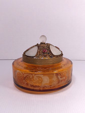 Bohemian Amber Cut-to-Clear Crystal Footed Vase with Cut & Frosted Daisy Motif — listing 5