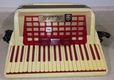 Vintage Red Pearloid Piano Accordion with Hard Case and Straps — listing 2