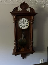 German Oak Vienna Regulator Wall Clock with Pendulum and Carved Crest — listing 4