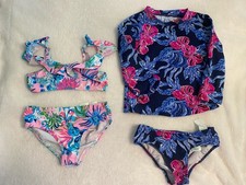 Girls' Two-Piece Ruffle Bikini Swimsuit, Orange & Yellow Colorblock, UPF 40+, Size 14 — listing 6