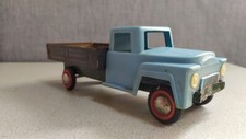 Vintage Soviet-Era Pressed Tin Flatbed Cargo Truck Toy, Two-Tone Green — listing 3