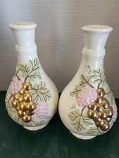 Vintage Clear Glass Trumpet Vase with Gold Gilt Grape Leaf Design and Banding — listing 5