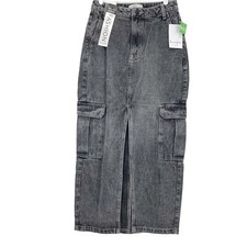 Love Fire Denim Cargo Maxi Skirt with Front Slit and Raw Hem — listing 6