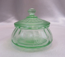 Uranium Green Depression Glass Sherbet/Bread Plate, Cameo 'Ballerina' Pattern, 6 inch