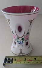 Bohemian White Cased Cut-to-Green Glass Urn Table Lamp with Hand-Painted Floral Decoration — listing 5