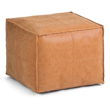 Square Faux Leather Ottoman Pouf, Tan/Camel Panel-Stitched Floor Cushion — listing 5