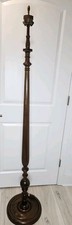 Turned Pine Wood Floor Lamp with Burlap Drum Shade — listing 2
