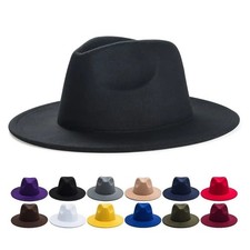 Royal Blue Wide-Brim Felt Fedora Hat, Size 57 (US 7 1/8) — listing 3