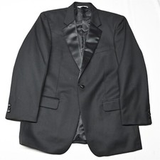 Versini Black 100% Wool 3-Piece Tuxedo with Suspenders, Peak Lapel 44L