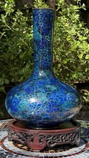 Chinese Cloisonné Baluster Vase with Floral Motif on Green Ground — listing 6