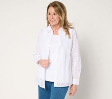 Denim & Co. Lime Green Cotton Eyelet Blazer Jacket, Women's Small, listing 2