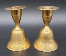 Pair of Vintage Brass Bell Candlesticks with Wide Drip Trays — listing 5