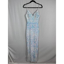 B. Smart Iridescent Sequin Spaghetti-Strap Prom Gown with Side Slit — listing 6