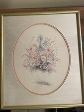 Original Watercolor Floral Still Life, Blue Poppies, Signed Bertrand — listing 4