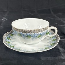 Vintage Translucent Fine China Cup and Saucer, Gray Wheat/Leaf Spray Pattern with Platinum Trim — listing 3