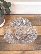 Vintage Pressed Glass Small Bowl with Fan and Hobstar Pattern, Scalloped Rim — listing 3