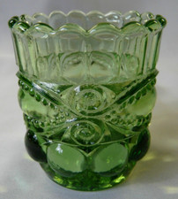 Vintage Avocado Green Pressed Glass Punch/Tea Cup with Swirl Panel Pattern