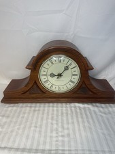 "The Fawndale" Wood Mantel Clock with German Movement and Brass Filigree Dial — listing 3