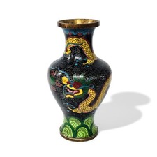 Chinese Champlevé Brass Enamel Vase with Dragon, Phoenix and Zoomorphic Handles — listing 3