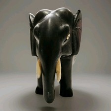 Vintage Hand-Carved Ebony Wood Elephant Bookend with Faux Book, African Folk Art — listing 2