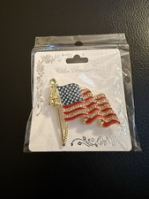 American Flag Brooch Pin with Pavé Blue, Red & White Stones (Sapphire/Ruby/Diamond Style) — listing 2
