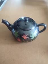 Vintage Black Glazed Ceramic Globe Teapot with Lid — listing 3
