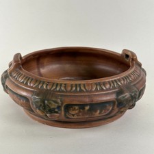 Roseville Florentine Console Bowl, Brown Glaze with Panel Design — listing 2