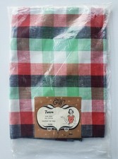 Vintage Red & White Tavern Check Woven Tablecloth with Floral Motif — listing 4