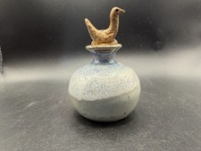 Mid-Century Modern Studio Pottery Flat Bottle Vase with Abstract Design — listing 5