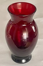 Anchor Hocking Royal Ruby Hexagonal Ribbed Glass Vase 8.5"
