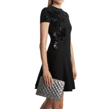 Valentino Garavani Sequin-Detail Long-Sleeve Crepe Mini Dress Black — listing 5