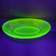 Vintage Uranium Green Depression Glass Footed Sundae Dish / Small Compote with Embossed Floral Scroll Pattern, 3 inches tall