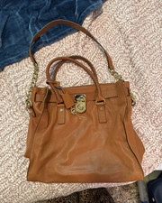 Michael Kors Hamilton Summer Handbag, Red & White Nautical Striped Canvas with Tan Leather Trim — listing 6