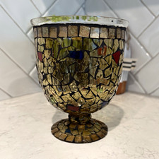 Mosaic Glass Tile Bud Vase, Iridescent Crackle with Gold Filigree Neck — listing 5