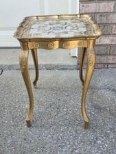 Vintage Italian Florentine Style Carved Wood Side Table with Cabriole Legs