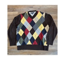 Vintage Tommy Hilfiger Jeans Yellow Ribbed V-Neck Sweater with Logo Sleeve Tape, Size L