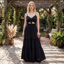 Black Tiered Ruffle Strap Smocked Waist Maxi Dress — listing 4