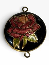 Vintage Cloisonné Enamel Oval Rose Pendant on Gold-Tone Chain — listing 5
