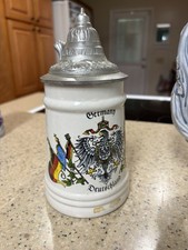 German Stoneware Beer Stein with Pewter Lid, Imperial Eagle Deutschland Coat of Arms, listing 3
