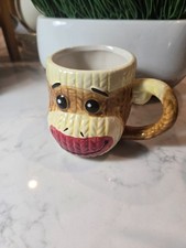 Sock Monkey Ceramic Double-Handled Mug with Knit-Pattern Design — listing 2