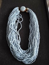 Multi-Strand Blue & Green Seed Bead Torsade Necklace — listing 5