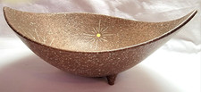 Mid-Century Modern Atomic Starburst Speckled Dinnerware — Divided Grill Plate and Coupe Soup Bowl — listing 4